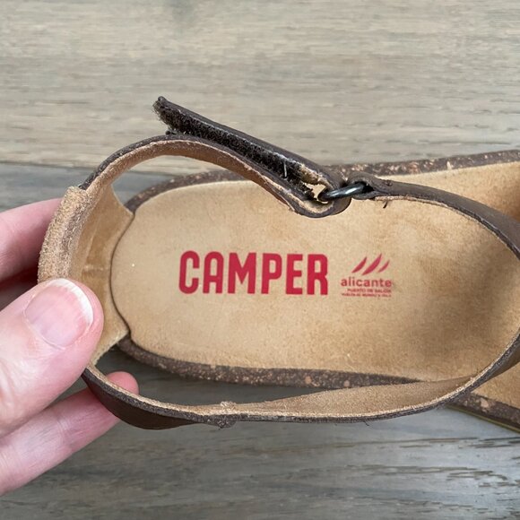Camper Alicante Leather Strappy Sandals w Velcro Close Chocolate Brown Sz 37 - Picture 2 of 14